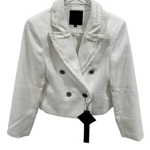 Mina Self Women's Tweed Blazer Jacket‎ White Gold Double-Breasted Size S